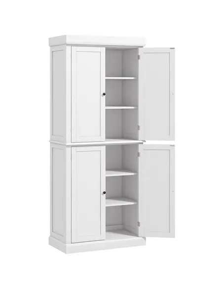 HOMCOM Freestanding Kitchen Cupboard with 4 Doors, Storage Cabinet with 6-Tier Shelving and 4 Adjustable Shelves, White