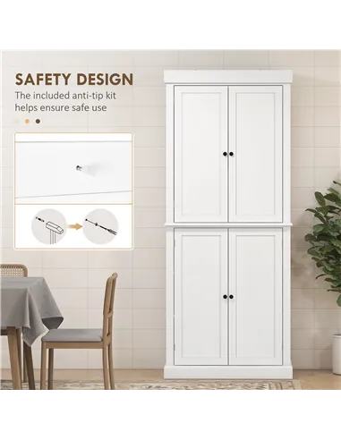 HOMCOM Freestanding Kitchen Cupboard with 4 Doors, Storage Cabinet with 6-Tier Shelving and 4 Adjustable Shelves, White