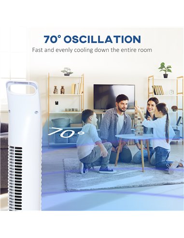 HOMCOM 36'' Freestanding Tower Fan, 3 Speed 3 Mode, 7.5h Timer, 70 Degree Oscillation, LED Panel, 5M Remote Controller, White
