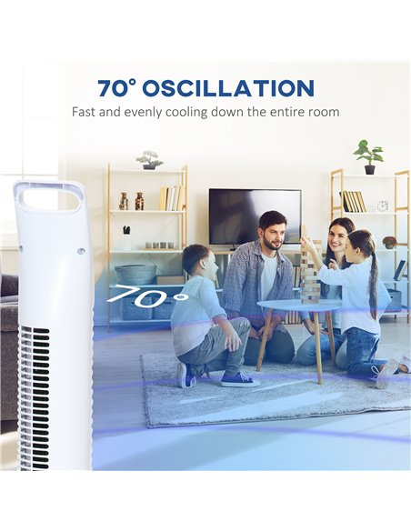 HOMCOM 36'' Freestanding Tower Fan, 3 Speed 3 Mode, 7.5h Timer, 70 Degree Oscillation, LED Panel, 5M Remote Controller, White