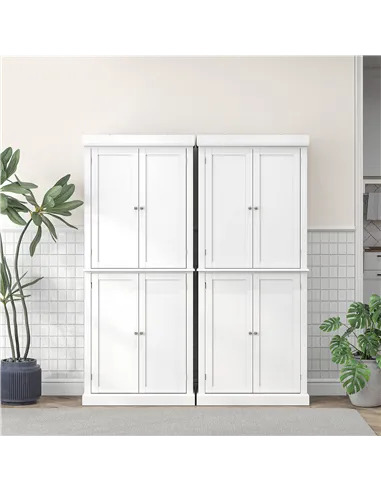 HOMCOM Freestanding Kitchen Cupboard with 4 Doors, Storage Cabinet with 6-Tier Shelving and 4 Adjustable Shelves, White