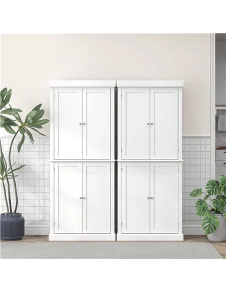 HOMCOM Freestanding Kitchen Cupboard with 4 Doors, Storage Cabinet with 6-Tier Shelving and 4 Adjustable Shelves, White