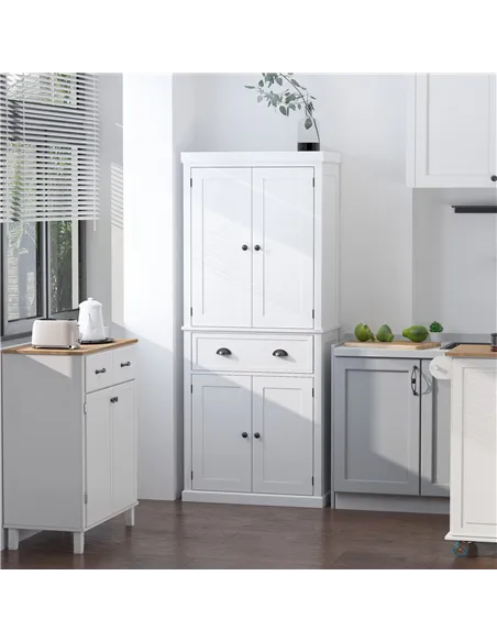 HOMCOM Freestanding Kitchen Cupboard, 184cm Tall Storage Cabinet with Doors and Shelves, Traditional Colonial 4-Door Kitchen Pan