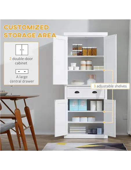 HOMCOM Freestanding Kitchen Cupboard, 184cm Tall Storage Cabinet with Doors and Shelves, Traditional Colonial 4-Door Kitchen Pan