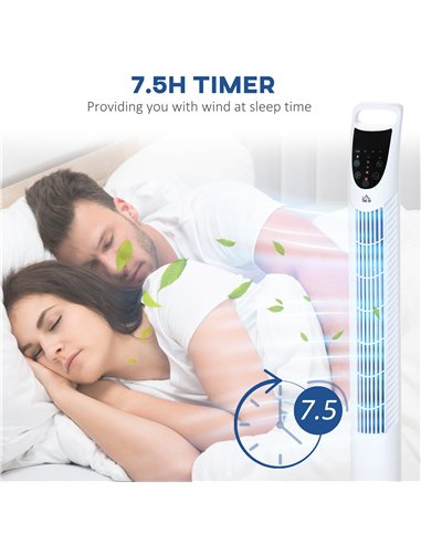 HOMCOM 36'' Freestanding Tower Fan, 3 Speed 3 Mode, 7.5h Timer, 70 Degree Oscillation, LED Panel, 5M Remote Controller, White