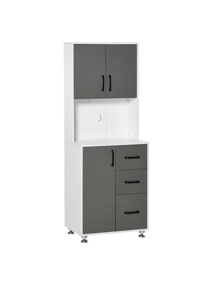 HOMCOM Modern Kitchen Cupboard with Storage Cabinets, 3 Drawers and Open Countertop for Living Room, Grey