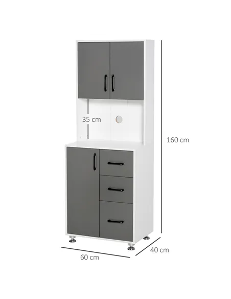HOMCOM Modern Kitchen Cupboard with Storage Cabinets, 3 Drawers and Open Countertop for Living Room, Grey