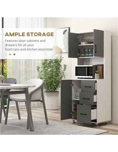 HOMCOM Modern Kitchen Cupboard with Storage Cabinets, 3 Drawers and Open Countertop for Living Room, Grey