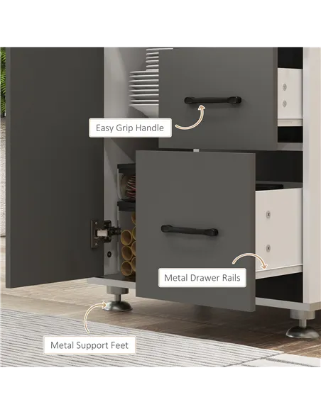 HOMCOM Modern Kitchen Cupboard with Storage Cabinets, 3 Drawers and Open Countertop for Living Room, Grey