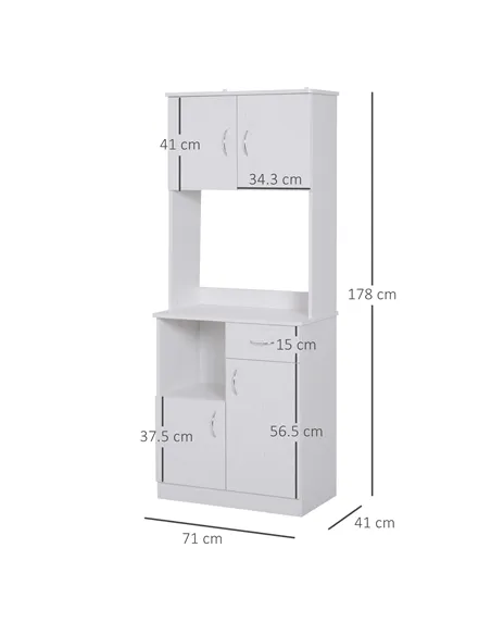 HOMCOM Tall Kitchen Cupboard, Kitchen Cabinet with Doors, Shelves, Drawer and Open Countertop, Storage Cabinet for Living Room, 