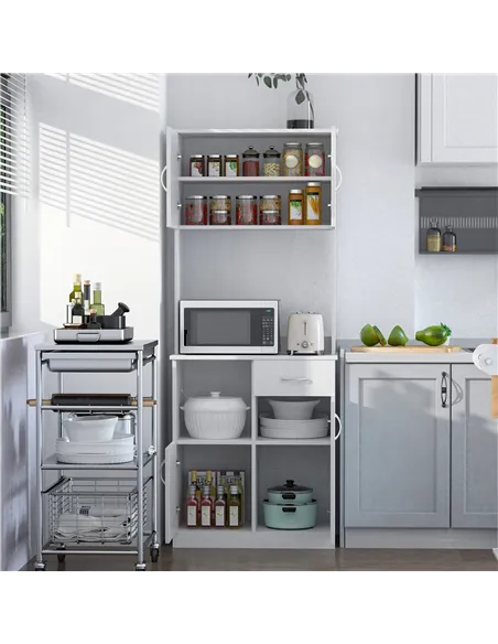 HOMCOM Tall Kitchen Cupboard, Kitchen Cabinet with Doors, Shelves, Drawer and Open Countertop, Storage Cabinet for Living Room, 