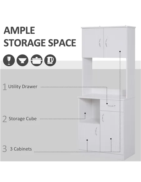 HOMCOM Tall Kitchen Cupboard, Kitchen Cabinet with Doors, Shelves, Drawer and Open Countertop, Storage Cabinet for Living Room, 