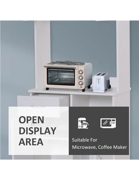 HOMCOM Tall Kitchen Cupboard, Kitchen Cabinet with Doors, Shelves, Drawer and Open Countertop, Storage Cabinet for Living Room, 