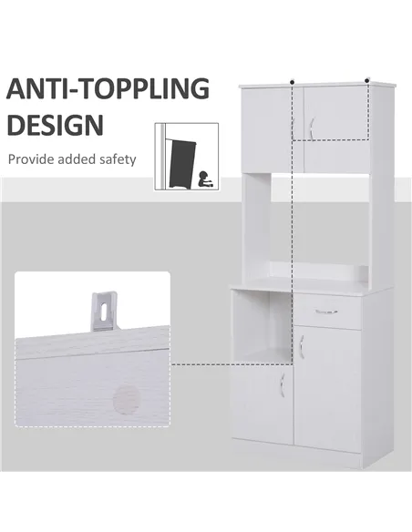 HOMCOM Tall Kitchen Cupboard, Kitchen Cabinet with Doors, Shelves, Drawer and Open Countertop, Storage Cabinet for Living Room, 