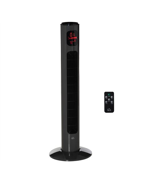 HOMCOM 38'' Freestanding Tower Fan, 3 Speed 3 Mode, 12h Timer, 70 Degree Oscillation, LED Panel, 5M Remote Controller, Dark Grey