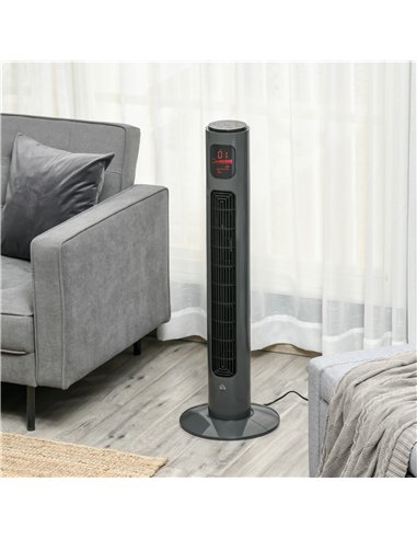 HOMCOM 38'' Freestanding Tower Fan, 3 Speed 3 Mode, 12h Timer, 70 Degree Oscillation, LED Panel, 5M Remote Controller, Dark Grey