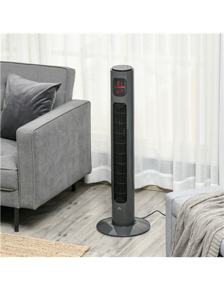 HOMCOM 38'' Freestanding Tower Fan, 3 Speed 3 Mode, 12h Timer, 70 Degree Oscillation, LED Panel, 5M Remote Controller, Dark Grey