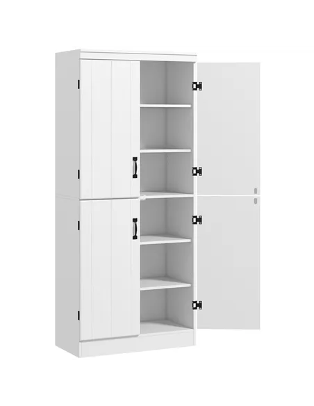 HOMCOM 4-Door Tall Kitchen Cupboard, Freestanding 6-Tier Storage Cabinet with 2 Adjustable Shelves for Living Room, Dining Room,