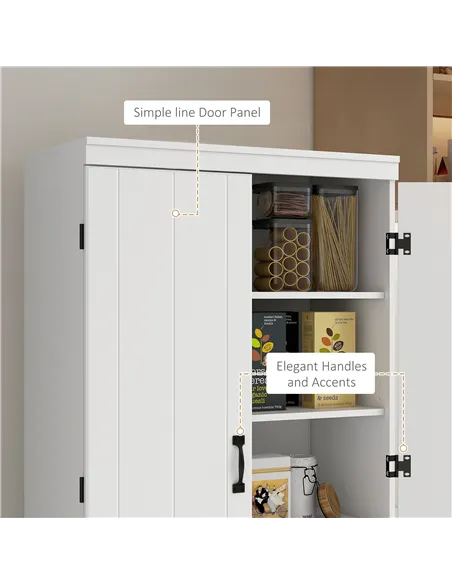HOMCOM 4-Door Tall Kitchen Cupboard, Freestanding 6-Tier Storage Cabinet with 2 Adjustable Shelves for Living Room, Dining Room,