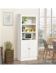 HOMCOM Kitchen Cupboard with 6-tier Shelving, Freestanding Storage Cabinet, Pantry Cupboard with 3 Open Compartments and Double- 2