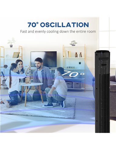 HOMCOM 38'' Freestanding Tower Fan, 3 Speed 3 Mode, 12h Timer, 70 Degree Oscillation, LED Panel, 5M Remote Controller, Dark Grey