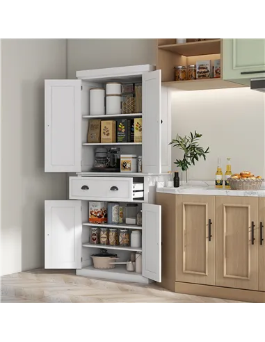 HOMCOM Freestanding Multi-Storage Kitchen Cabinet - White