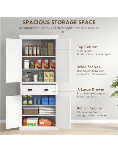 HOMCOM Freestanding Multi-Storage Kitchen Cabinet - White