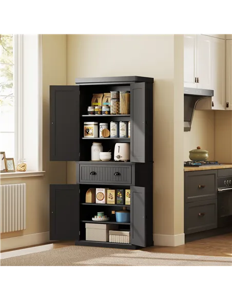 HOMCOM Freestanding Multi-Storage Kitchen Cabinet - Black