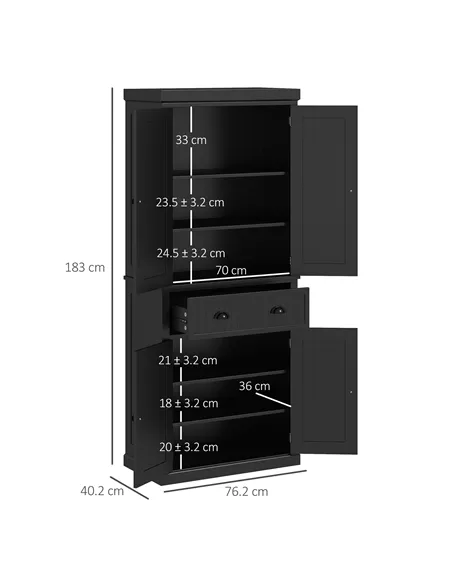 HOMCOM Freestanding Multi-Storage Kitchen Cabinet - Black