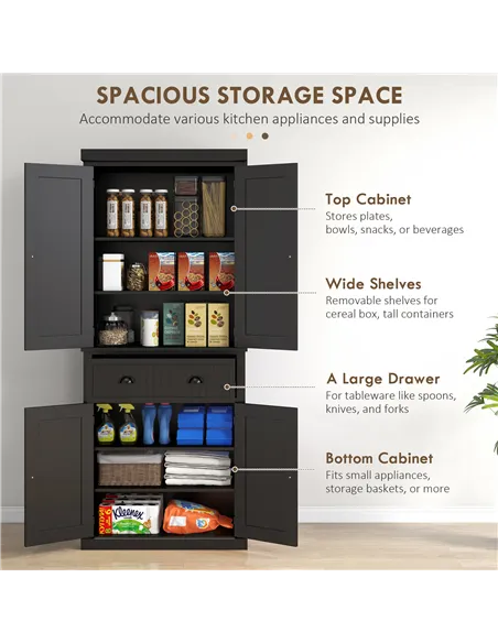 HOMCOM Freestanding Multi-Storage Kitchen Cabinet - Black