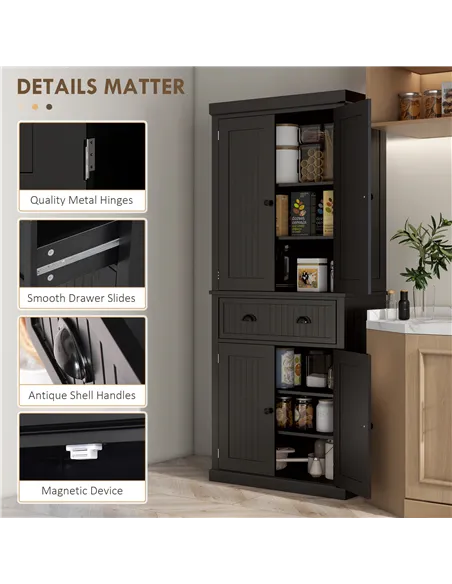 HOMCOM Freestanding Multi-Storage Kitchen Cabinet - Black