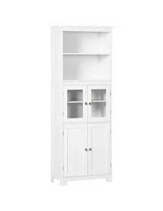 HOMCOM Freestanding Kitchen Cupboard, 4-Door Storage Cabinet with Adjustable Shelf and Glass Doors for Dining Room, Living Room,