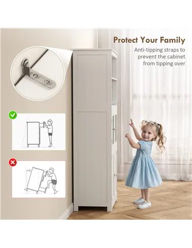 HOMCOM Freestanding Kitchen Cupboard, 4-Door Storage Cabinet with Adjustable Shelf and Glass Doors for Dining Room, Living Room,