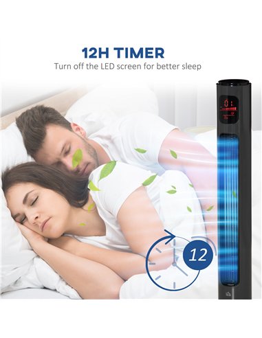 HOMCOM 38'' Freestanding Tower Fan, 3 Speed 3 Mode, 12h Timer, 70 Degree Oscillation, LED Panel, 5M Remote Controller, Dark Grey