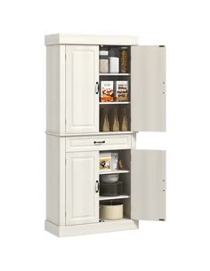 HOMCOM Kitchen Cupboard with 4 Doors, Freestanding Storage Cabinet with Wide Drawer and Shelves for Living Room, 180cm, White Wo