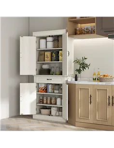 HOMCOM Kitchen Cupboard with 4 Doors, Freestanding Storage Cabinet with Wide Drawer and Shelves for Living Room, 180cm, White Wo 2