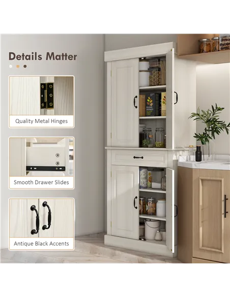 HOMCOM Kitchen Cupboard with 4 Doors, Freestanding Storage Cabinet with Wide Drawer and Shelves for Living Room, 180cm, White Wo