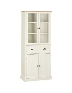 HOMCOM Freestanding Kitchen Cupboard, 5-tier Storage Cabinet with Adjustable Shelves and Drawer for Living Room, Dining Room, Cr