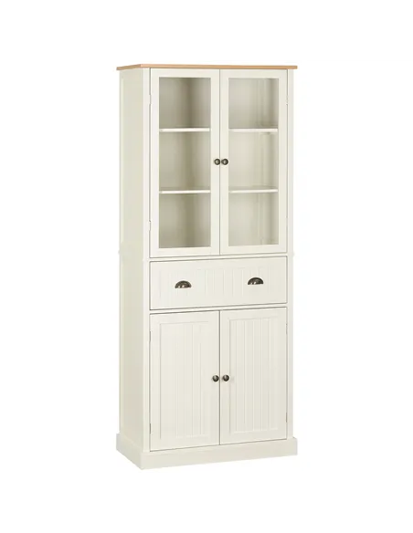 HOMCOM Freestanding Kitchen Cupboard, 5-tier Storage Cabinet with Adjustable Shelves and Drawer for Living Room, Dining Room, Cr