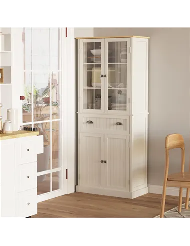 HOMCOM Freestanding Kitchen Cupboard, 5-tier Storage Cabinet with Adjustable Shelves and Drawer for Living Room, Dining Room, Cr