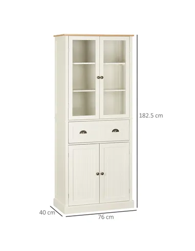 HOMCOM Freestanding Kitchen Cupboard, 5-tier Storage Cabinet with Adjustable Shelves and Drawer for Living Room, Dining Room, Cr