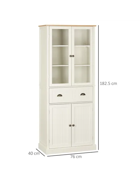 HOMCOM Freestanding Kitchen Cupboard, 5-tier Storage Cabinet with Adjustable Shelves and Drawer for Living Room, Dining Room, Cr
