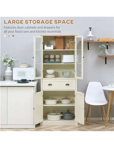 HOMCOM Freestanding Kitchen Cupboard, 5-tier Storage Cabinet with Adjustable Shelves and Drawer for Living Room, Dining Room, Cr