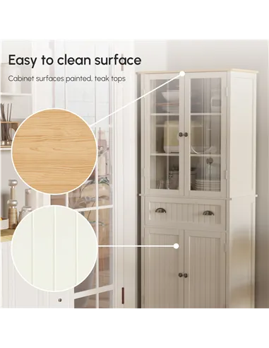 HOMCOM Freestanding Kitchen Cupboard, 5-tier Storage Cabinet with Adjustable Shelves and Drawer for Living Room, Dining Room, Cr