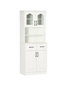 HOMCOM Kitchen Cupboard, Freestanding Storage Cabinet with 2 Adjustable Shelves, 2 Drawers and Open Counter for Living Room, Din