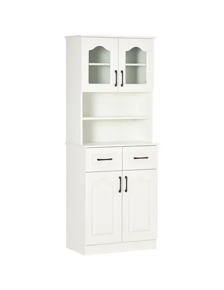 HOMCOM Kitchen Cupboard, Freestanding Storage Cabinet with 2 Adjustable Shelves, 2 Drawers and Open Counter for Living Room, Din