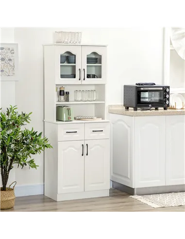 HOMCOM Kitchen Cupboard, Freestanding Storage Cabinet with 2 Adjustable Shelves, 2 Drawers and Open Counter for Living Room, Din