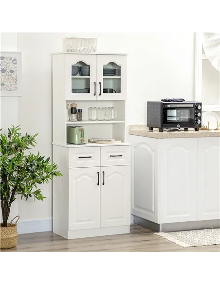 HOMCOM Kitchen Cupboard, Freestanding Storage Cabinet with 2 Adjustable Shelves, 2 Drawers and Open Counter for Living Room, Din