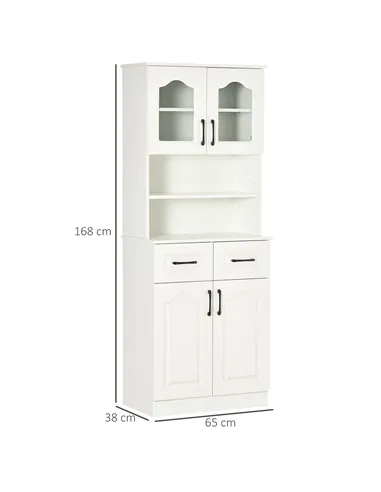 HOMCOM Kitchen Cupboard, Freestanding Storage Cabinet with 2 Adjustable Shelves, 2 Drawers and Open Counter for Living Room, Din