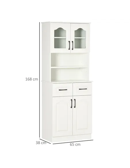 HOMCOM Kitchen Cupboard, Freestanding Storage Cabinet with 2 Adjustable Shelves, 2 Drawers and Open Counter for Living Room, Din